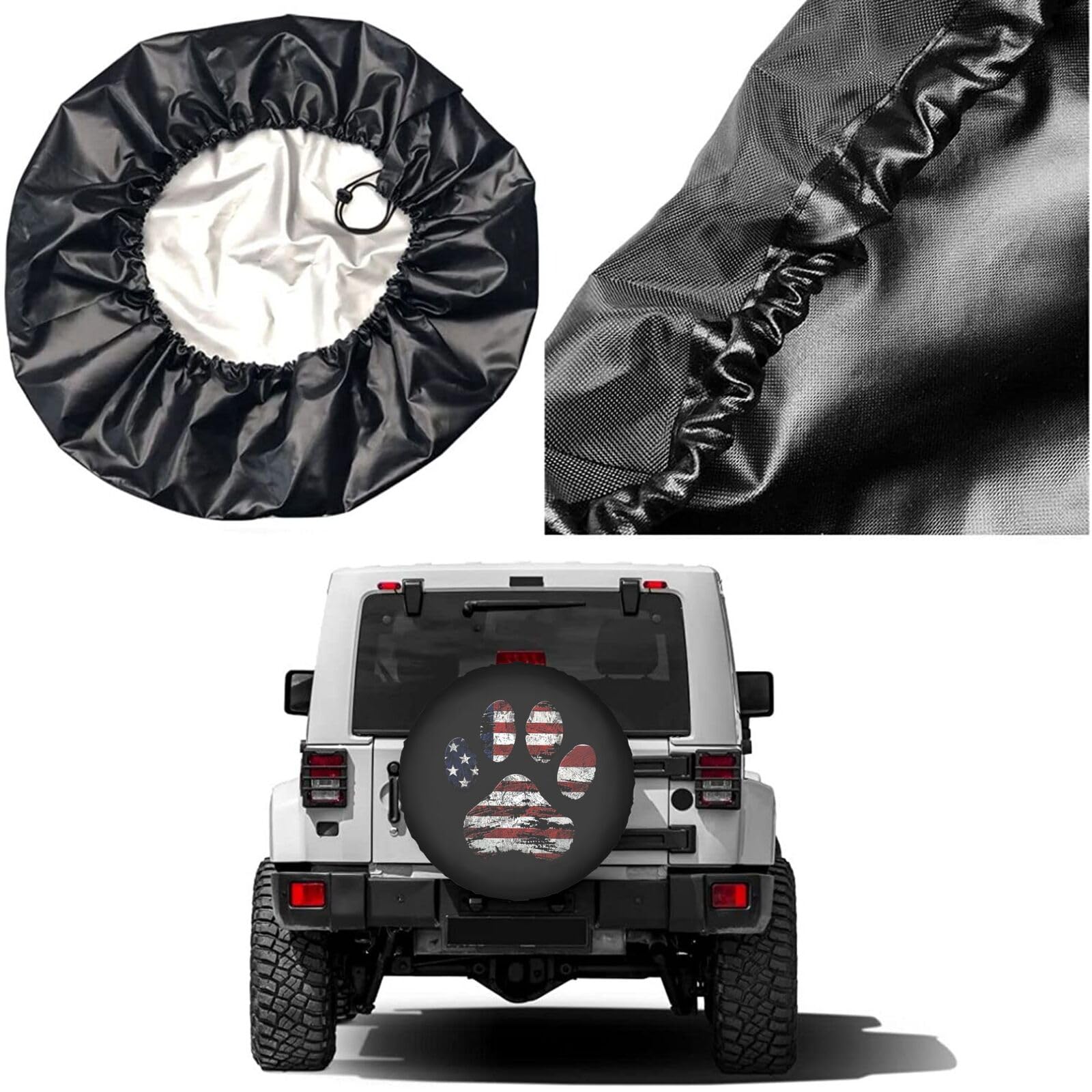Dujiea American Flag Dog Paw Spare Tire Cover, Universal Wheel Tire Cover Waterproof Dust-Proof Tire Protectors for Jeep Trailer Rv Van SUV Truck Camper and Many Vehicle 14 15 16 17 Inch