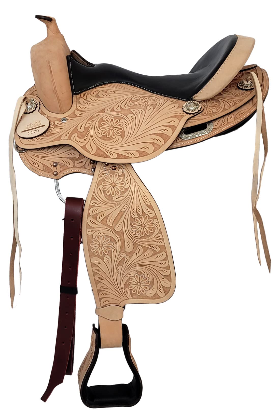 A&M Reitsport Baumloser Westernsattel Oregon aus Büffelleder NEU, wechselbares Kopfeisen, Größe:17 Zoll