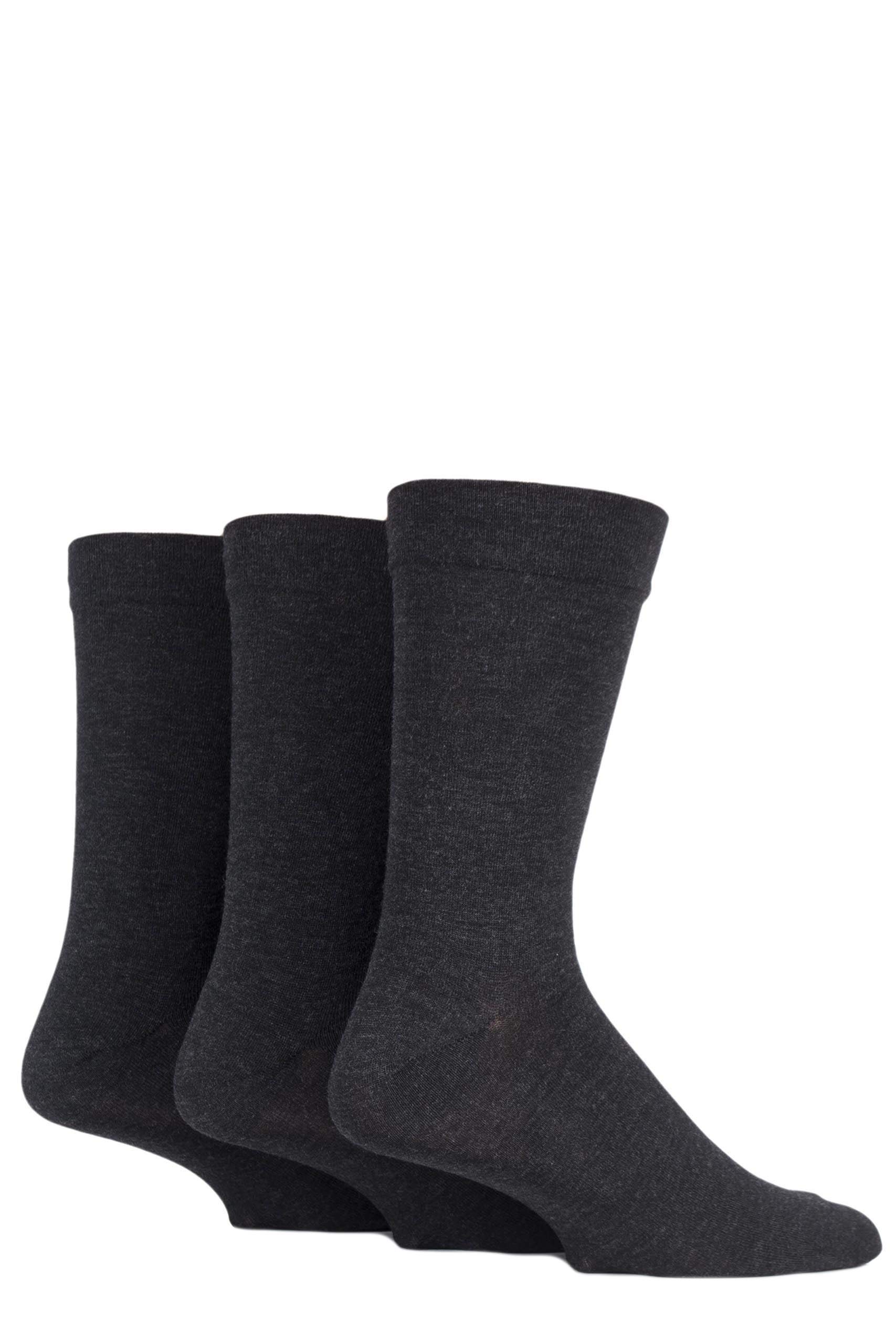 SockShop Men's Comfort Cuff Socks - Striped and Plain Soft Breathable & Cooling Bamboo Material Multipack of 3 Pairs Grey 12-14