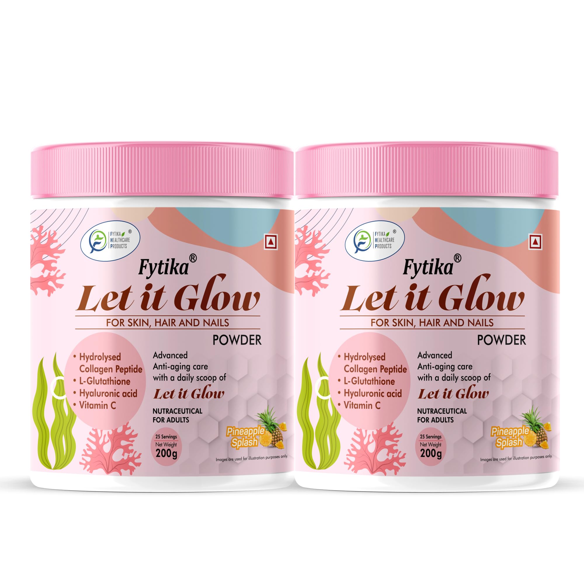 Fytika Let It Glow 200G Each (Pineapple, Pack of 2) Marine Collagen Supplement for Men & Women|L- Glutathione, Vitamin C, Sesbania Agati Extract|Promotes Healthy Skin, Hairs and Nails