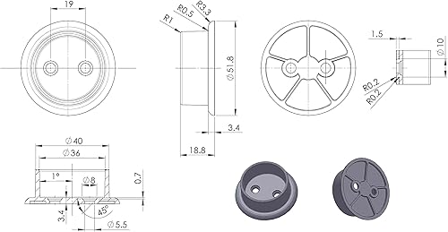 Miniatura 32 de QCAA Juego de enchufes de barra de armario de metal sólido resistente, 1-3/8 '', bronce aceitado, 1 par, fabricado en Taiwán