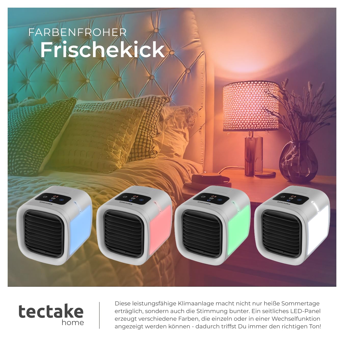 tectake® Luftkühler mit LED, mobile Klimaanlage ohne Abluftschlauch, Ventilator mit Wasserkühlung, Klimagerät, Air Conditioner, Tischventilator und Luftbefeuchter in einem, Mini Klimaanlage - grau