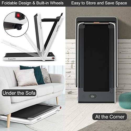 Miniatura 4 de Goplus - Cinta para correr plegable 2 en 1 con pantalla dual, 2.25 HP Superfit para poner debajo del escritorio, sin instalación, altavoz Bluetooth,