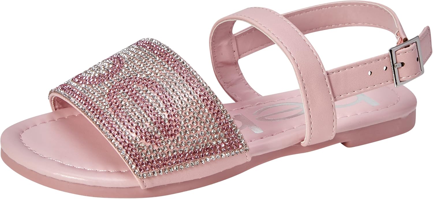 bebe Girls' Sandals - Rhinestone Open Toe Sandals with Buckle Heel Strap (Little Kid/Big Kid)