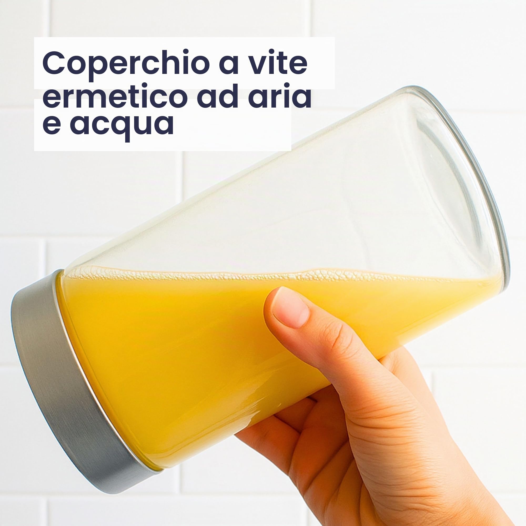 Vaso Vetro con Coperchio 1000 ml - Confezione da 6, Bottiglie di Vetro a Tenuta Stagna con Coperchi per Chiusura Ermetica, Bottiglia Ideale per Frullati, Milkshake, Salse, Conservazione di Alimenti, S