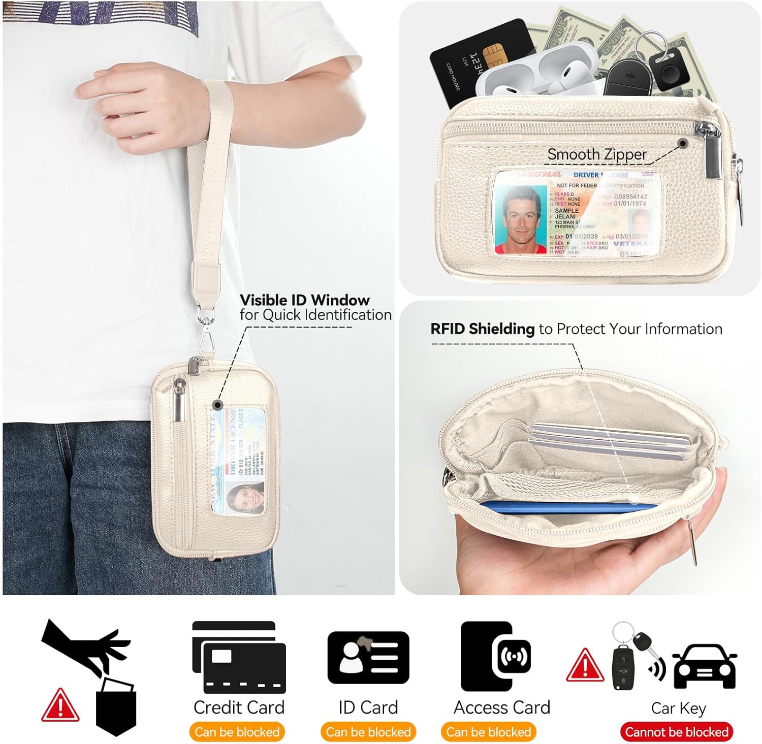 Cell Phone Lanyards & Wrist Straps with Wallet (Beige, Soft Leather)