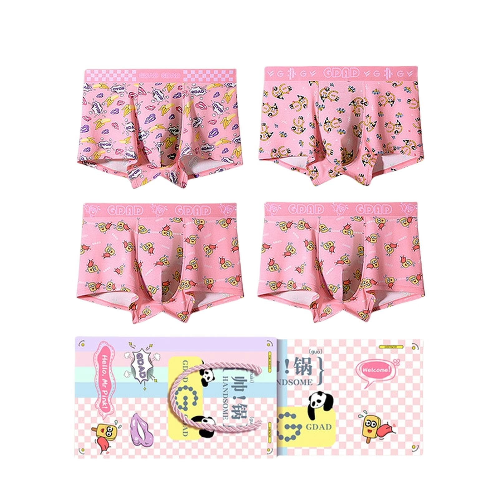 Calecon Męska bawełniana bielizna męska śliczna bawełna Macho różowe bokserki z nadrukiem Wygodne szorty 4-Pack Gift Box-4 mieszane kolory - E-l
