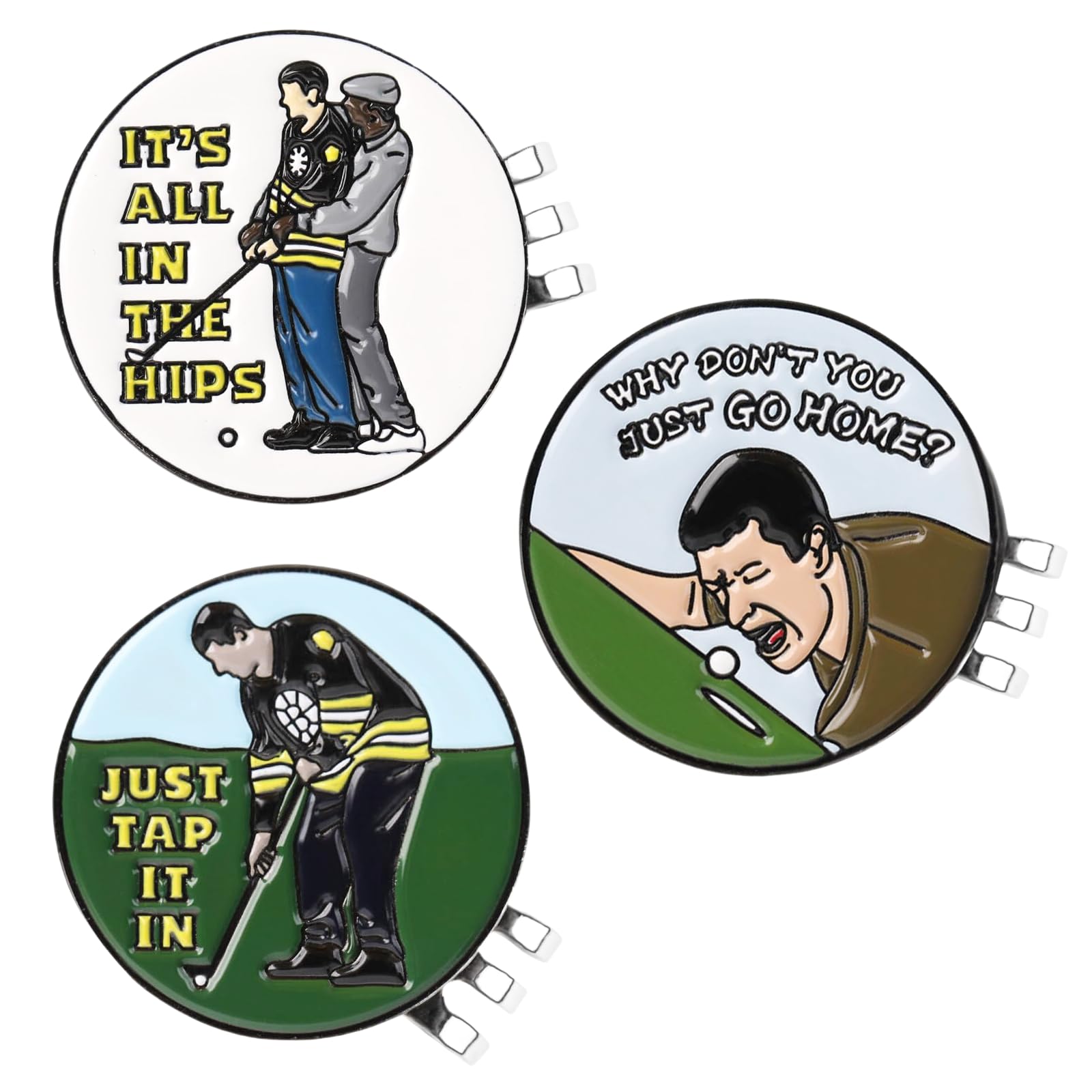 LuxeGlee Golf Ball Markers with Magnetic Hat Clip 3PCS, Happy-Gilmore Golf Accessories for Hats Gloves, Bags