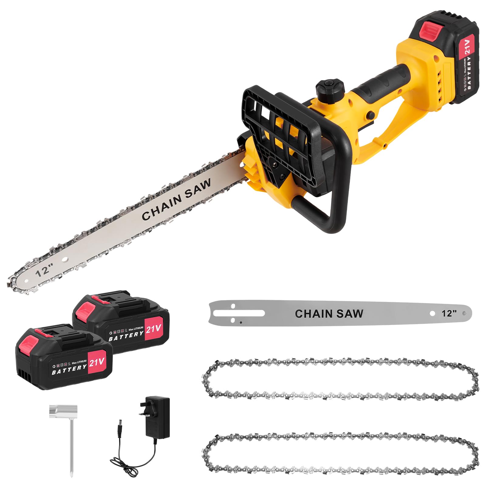 Yelyee Chainsaw Cordless Electric Power 1000W Powerful Corded Chain Saw with 2 * 3000mAh 21V Batteries for Tree Trimming Garden Wood Cutting