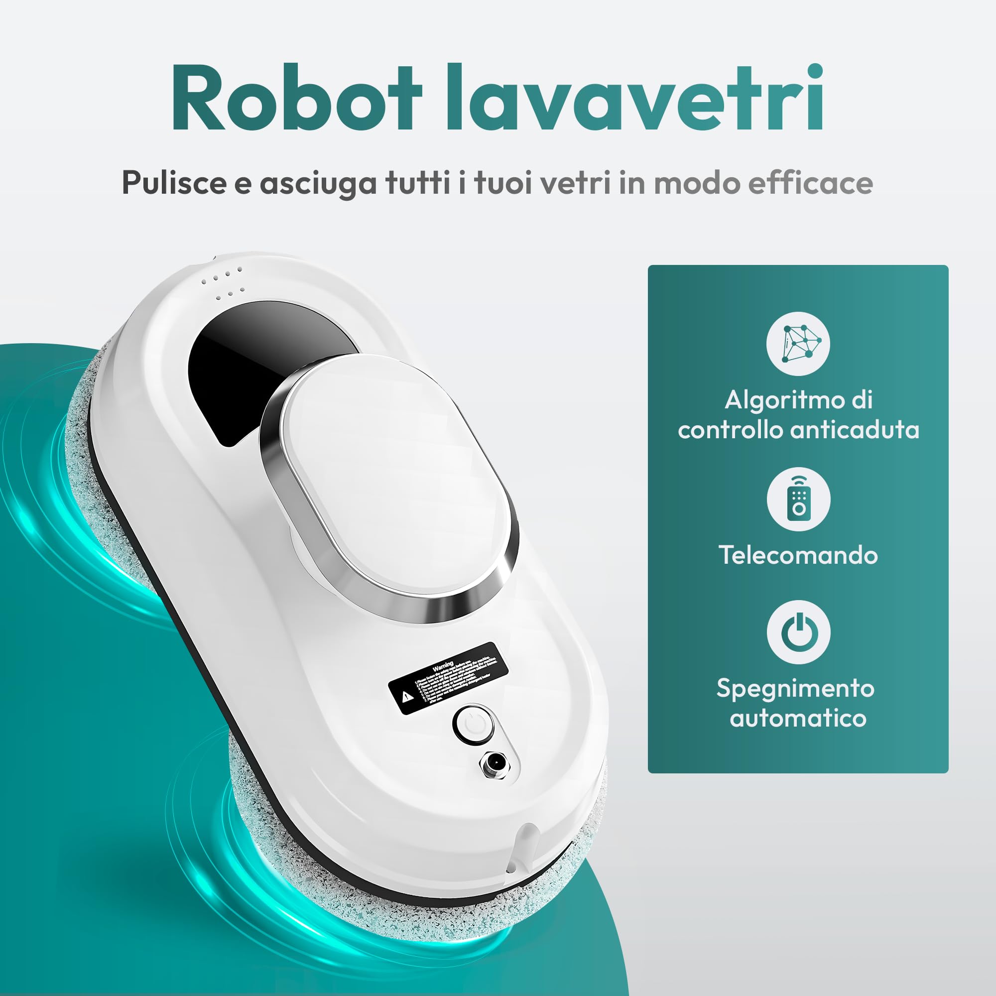 JUPPLIES Robot Lavavetri Elettrico 90W con Aspirazione 5600Pa – Lava Vetri Automatico per Finestre con 3 Modalità, Batteria di Emergenza, Telecomando e Sistema Anticaduta – Silenzioso, 4min/m²