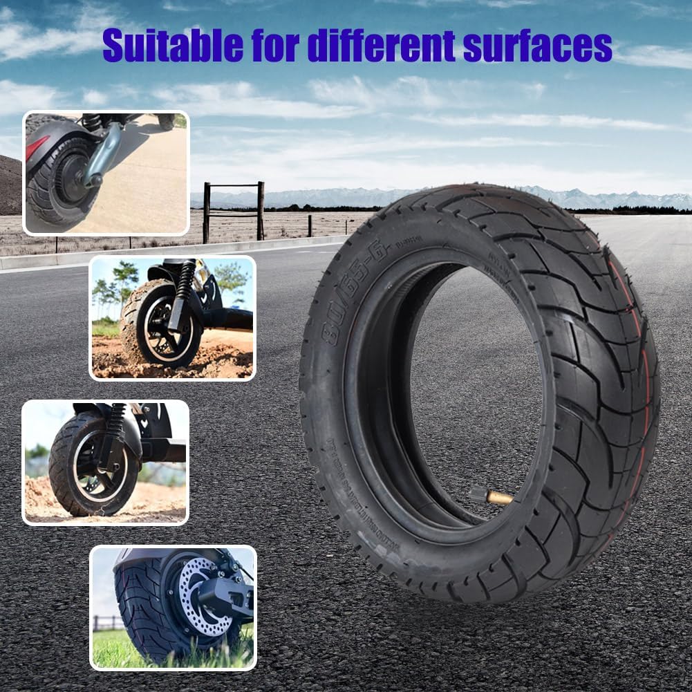 Scooter Tires 80/65-6 City Road Tire And 45° Inner Tube 10 Inches Motorcycle & Electric Scooter Tires Compatible With Apollo 2022 Explore Electric Scooter E-Bike 255x80 10x3.0 Tire