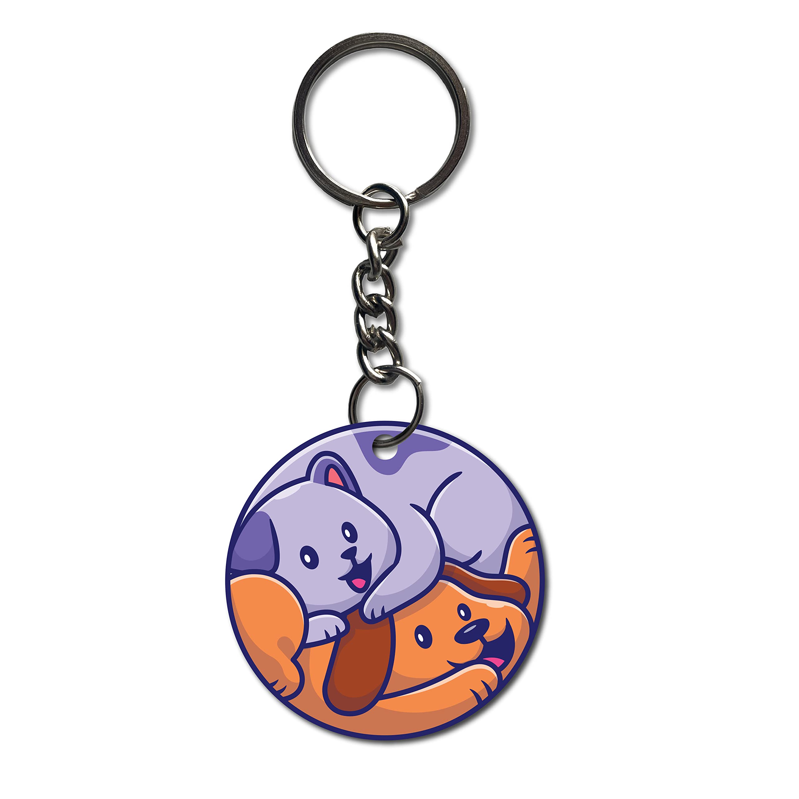 Theme Cartoon Couple Animal Wooden Printed Keychain Kids Bike/Car/Men/Women/Bag Key Tag Keyrings Multicolored (2.5 x 2.5 Inch)-image-45
