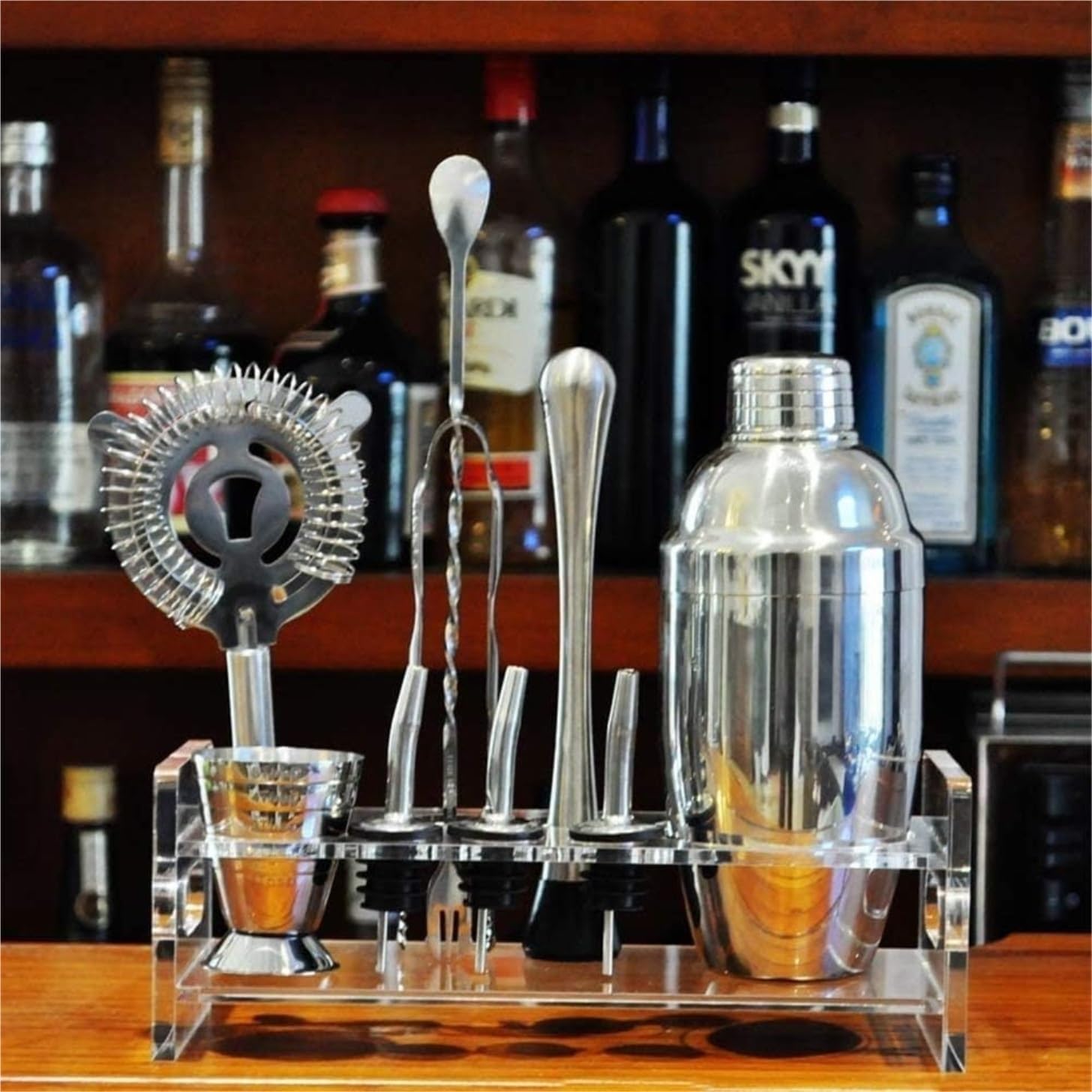 Coctelera de Cóctel,Barman Kit De Camarero 10 Piezas con Soporte Juego Barra Acero Inoxidable Coctelera 550 Ml para Casera Amantes de Los Cócteles