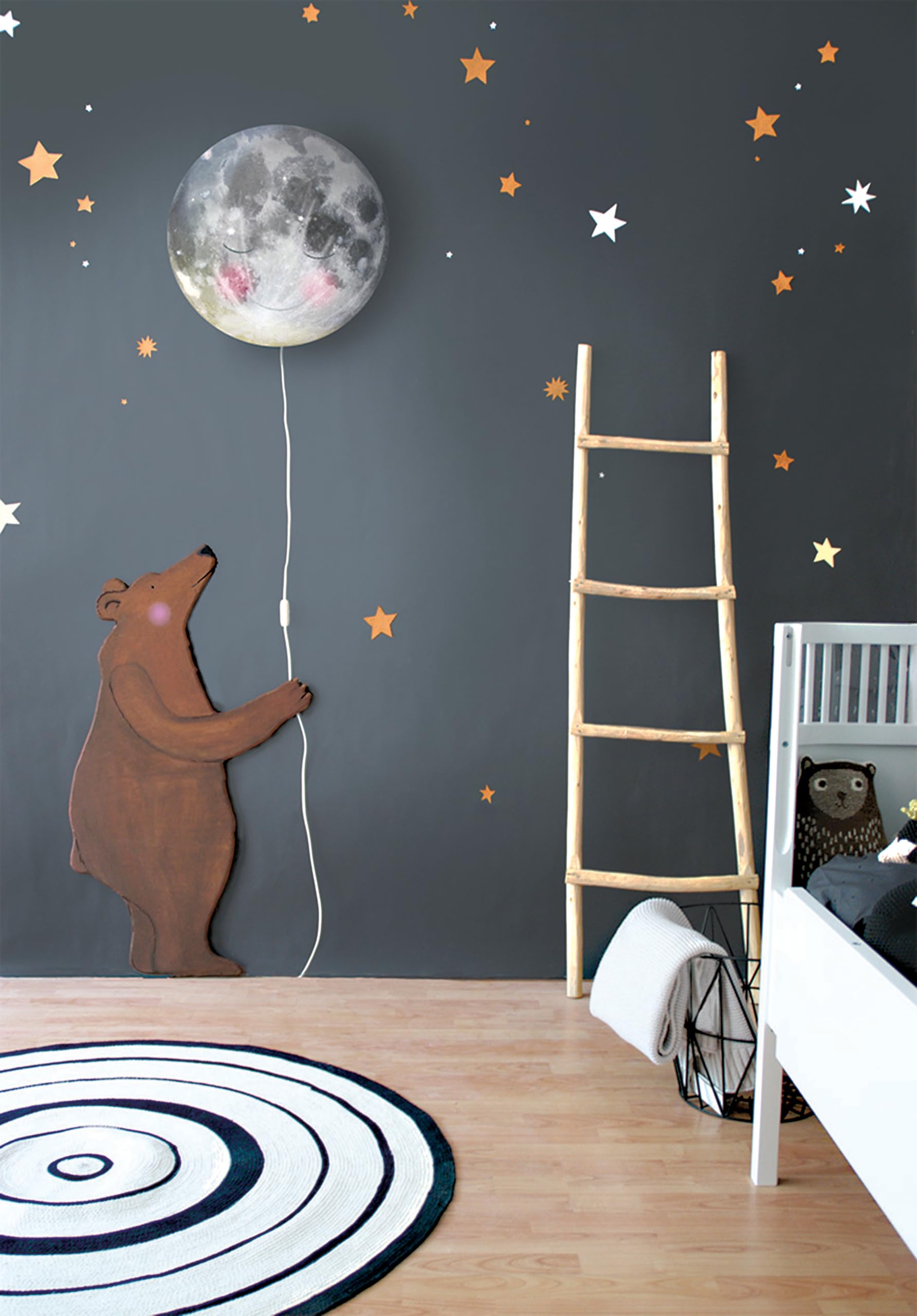 Lampa ścienna ze śpiącym księżycem, Ø 45 cm, do pokoju dziecięcego