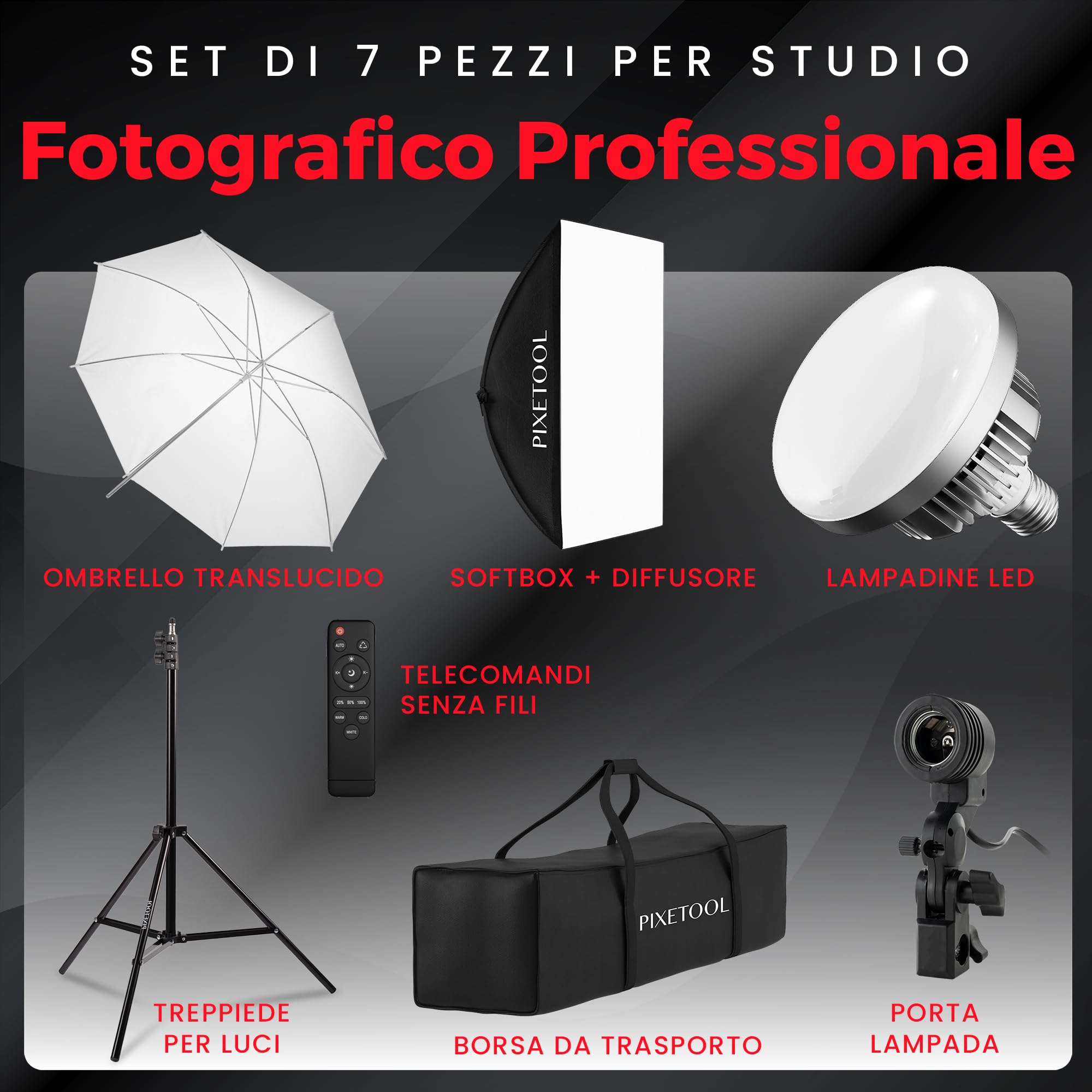 Set Softbox per Studio Fotografico - 1 Softbox 50x70 cm, Riflettore Umbrello, Luci a LED 4800 Lumen 3000-6000K - Luce Fotografica - Kit di Illuminazione – Lampada Fotografica