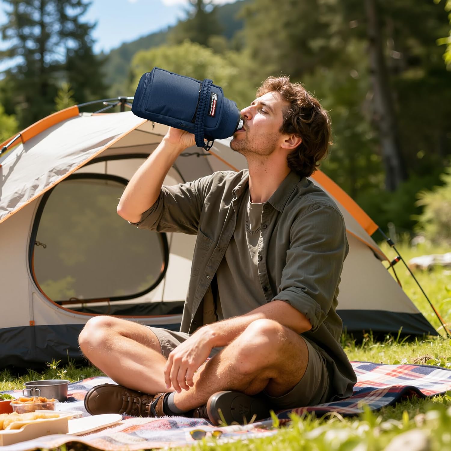 NATURE PIONEOR Water Bottle Holder with Adjustable Strap - 26/32/36/40/46/64oz Insulated Water Bottle Sling Carrier with Paracord Handle & 2 Pockets, Outdoor Sports, Hiking, Camping, Gym - Image 9