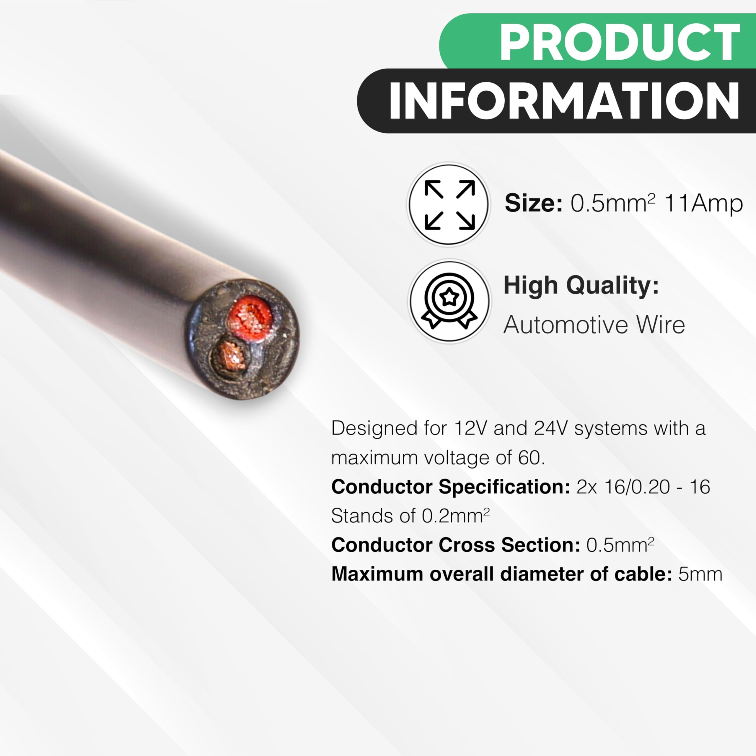 Automotive FLAT Twin 2 Core Cable 12V/24V Thin Wall Wire For Auto