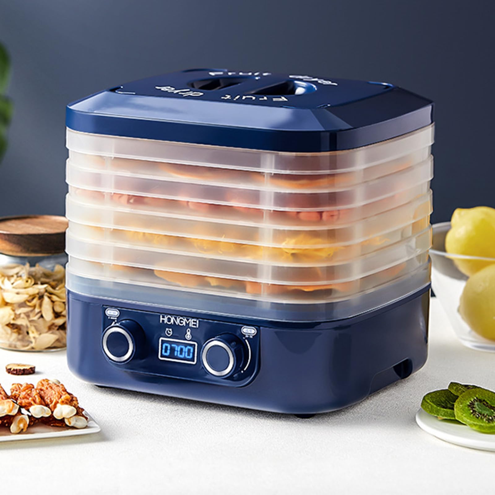 【TTQK】Small Fruit Dryer, 5 Layer Food Dehydrator, Digital Adjustable Timer and Temperature Control, Herb, Meat, Beef, Fruit and Vegetable Dryer【Blue】