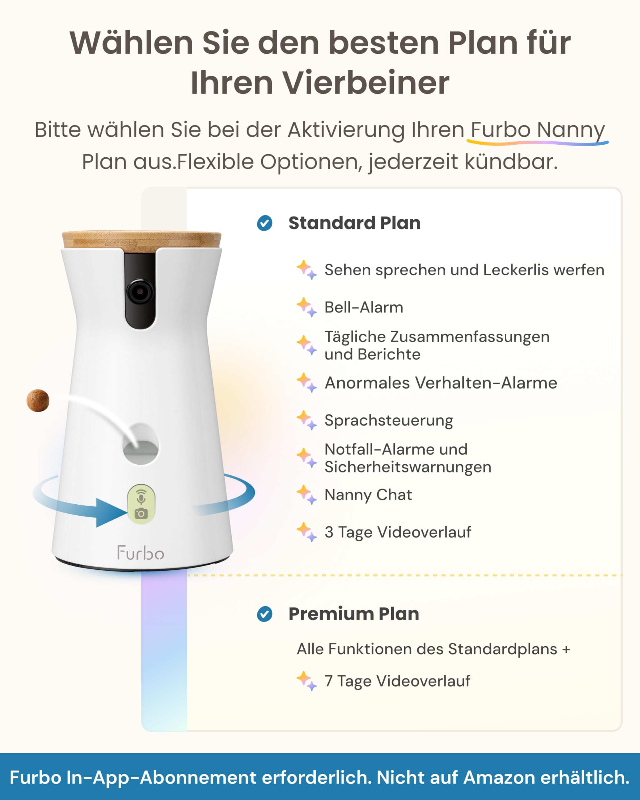 Furbo 360° Hundekamera [ABO ABSCHLUSS ERFORDERLICH] – Smarte Haustierkamera mit Leckerliwurf, 1080p Full HD, 2-Wege-Audio & Farbnachtsicht (3 Monate Mindeslaufzeit)