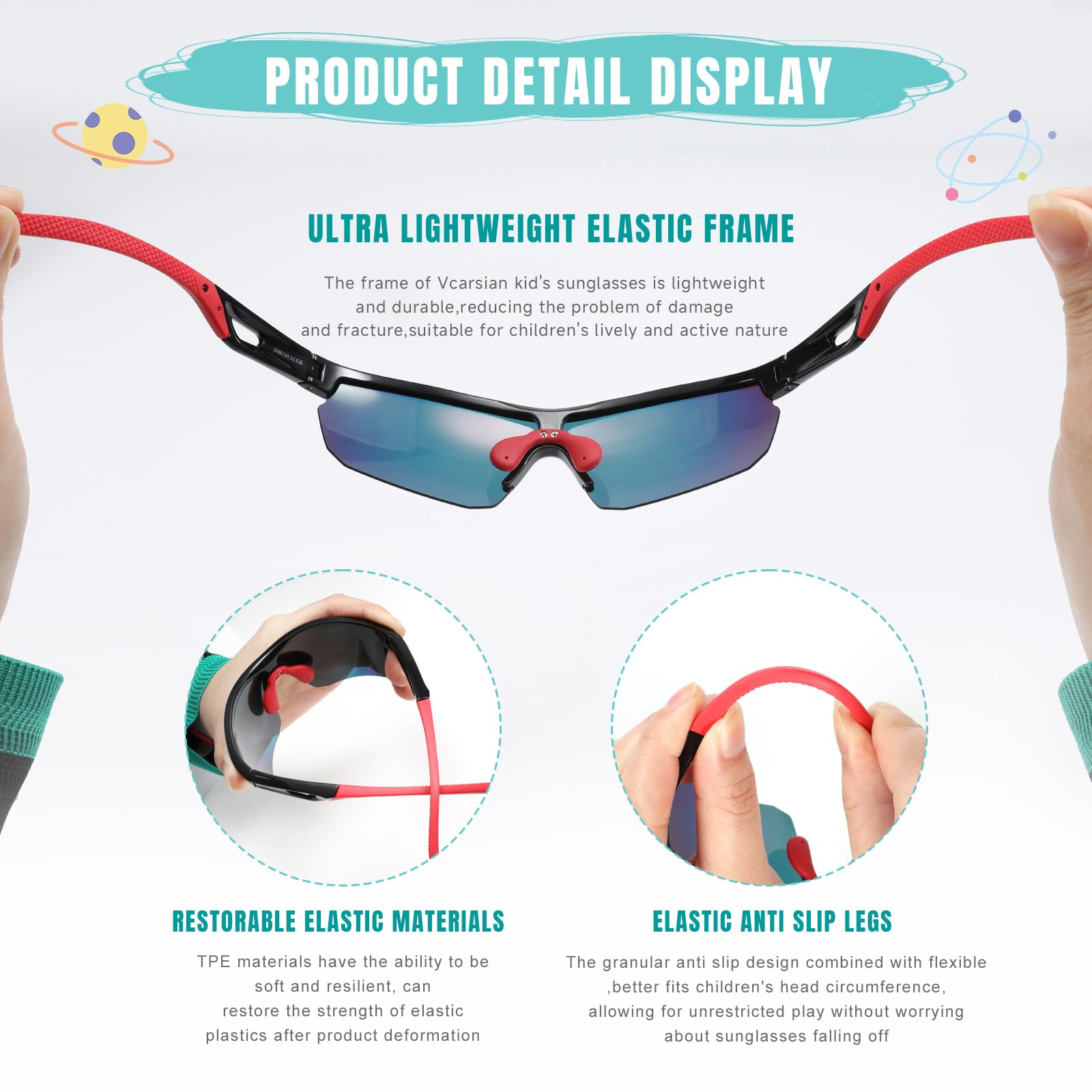 Kinder Polarisierte Sonnenbrille Baseball Sport Leichte UV400 TR90 Rahmen Radsport für Jungen Mädchen