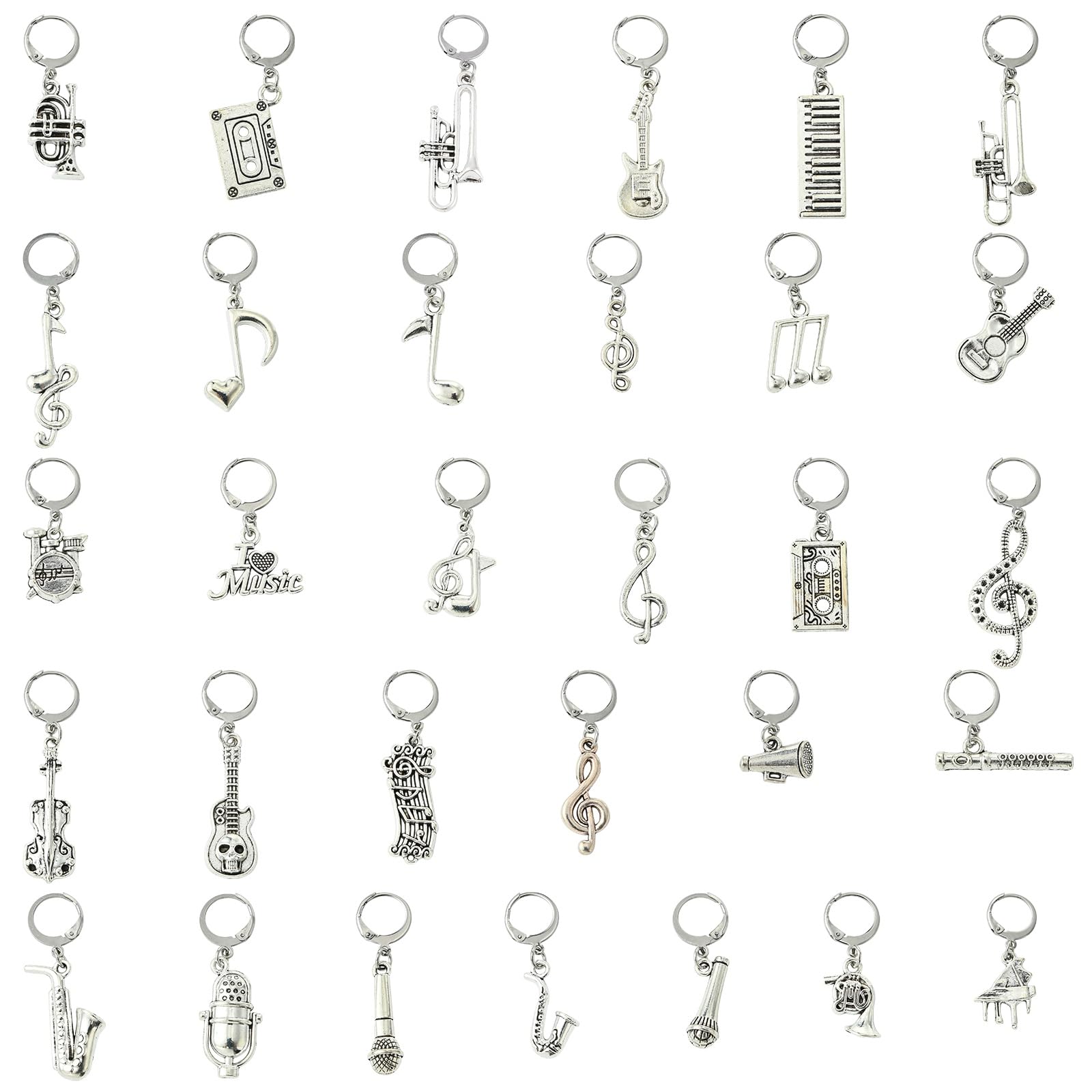 Gythara 62 pcs 31 Style Tibetan Style Instrument Theme Alloy Stitch Markers Guitar Piano Music Saxophone Leverback Earring for Knitting Crocheting DIY Jewelry Craft Bag Decoration