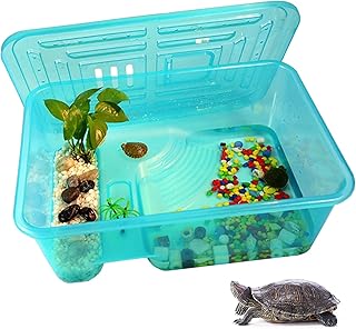 kathson Turtle Tank Aquarium, Turtle Habitat Reptile Plastic Terrarium Safe Durable, Turtle Tank with Lid Prevent Tortoise from Climbing Escaping (Small)