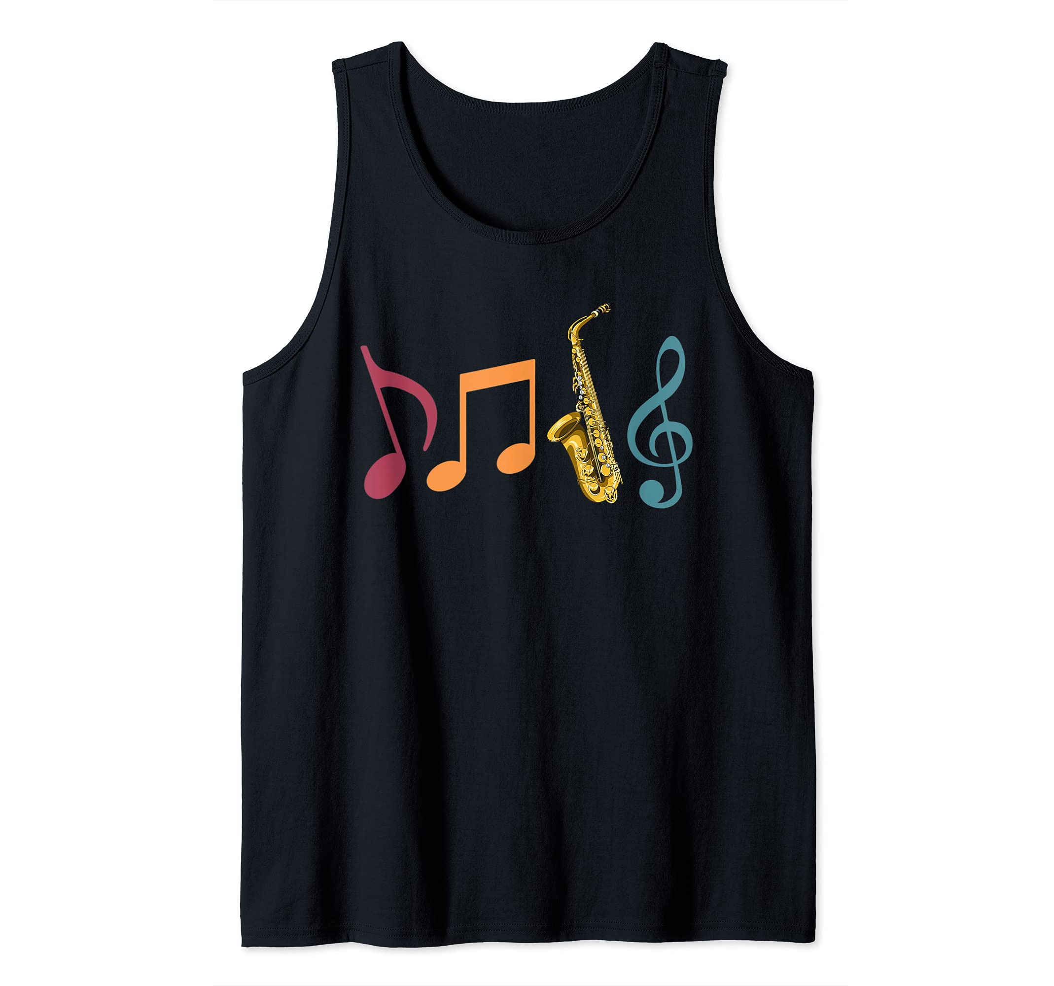Music Notes Sax Player Jazz Musician Saxophonist Saxophone Tank Top, Black