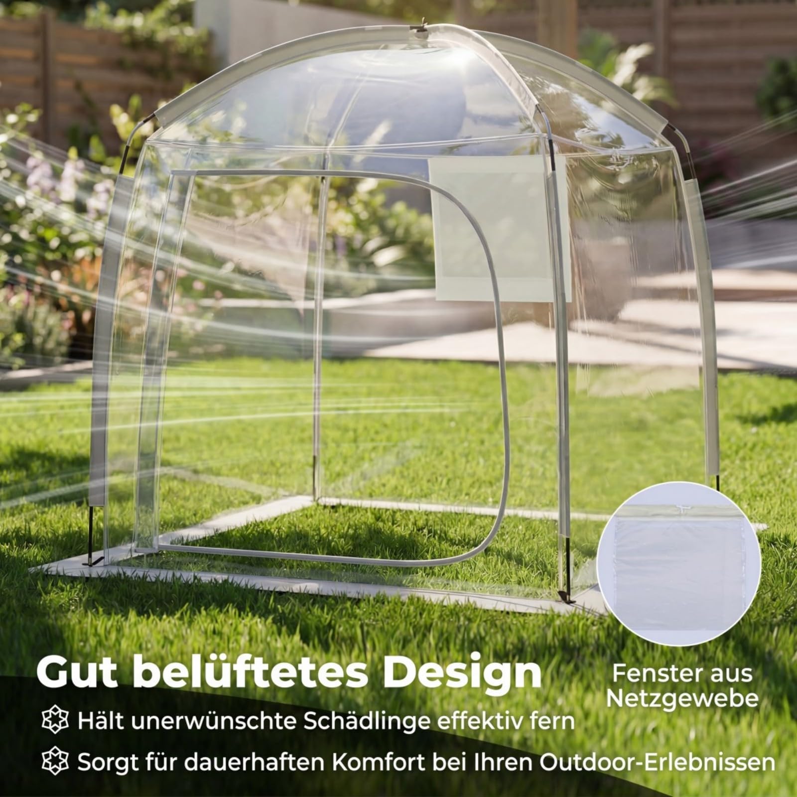 COSTWAY Transparentes Zelt 215x215 cm, wetterfestes Sportzelt mit Heringe, Windspanner & Tragetasche, Bubble Zelt für 2-4 Personen, Campingzelt mit 540° Panoramablick für Garten & Terrasse