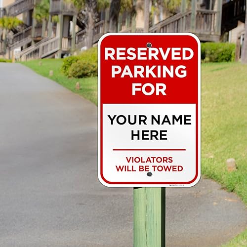 Miniatura 5 de Sigo Signs - Letrero personalizado con texto en inglés Reserved Parking All Violators Will Be Towed 12 x 18 pulgadas aluminio 0063 resistente a la