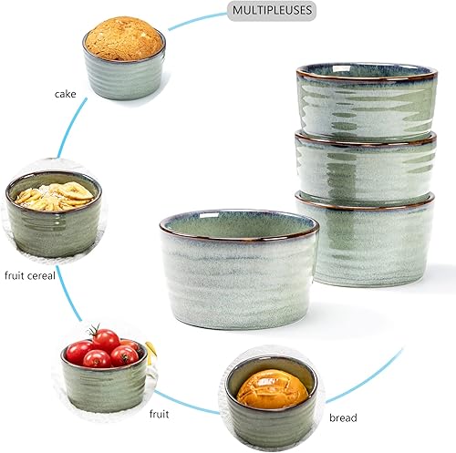 Miniatura 4 de Henten Home Juego de 6 moldes de cerámica de 8 onzas, moldes de soufflé de porcelana, para hornear, helado, pudín, cuencos pequeños aptos para horno