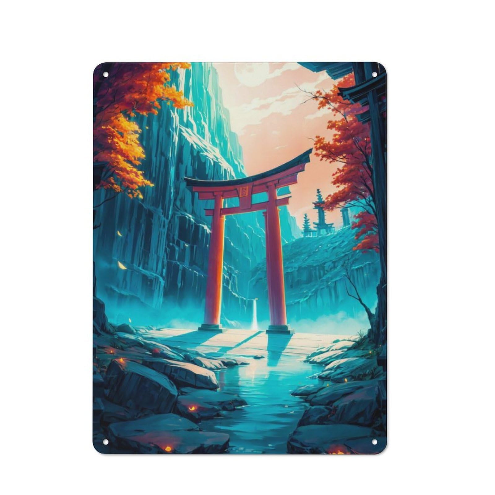 Vintage Tin Sign with Torii Gates Anime Japanese Design 40x30cm, Nostalgic Nostalgic Wall Art for Living Room, Hallway, Kitchen Or Cafe