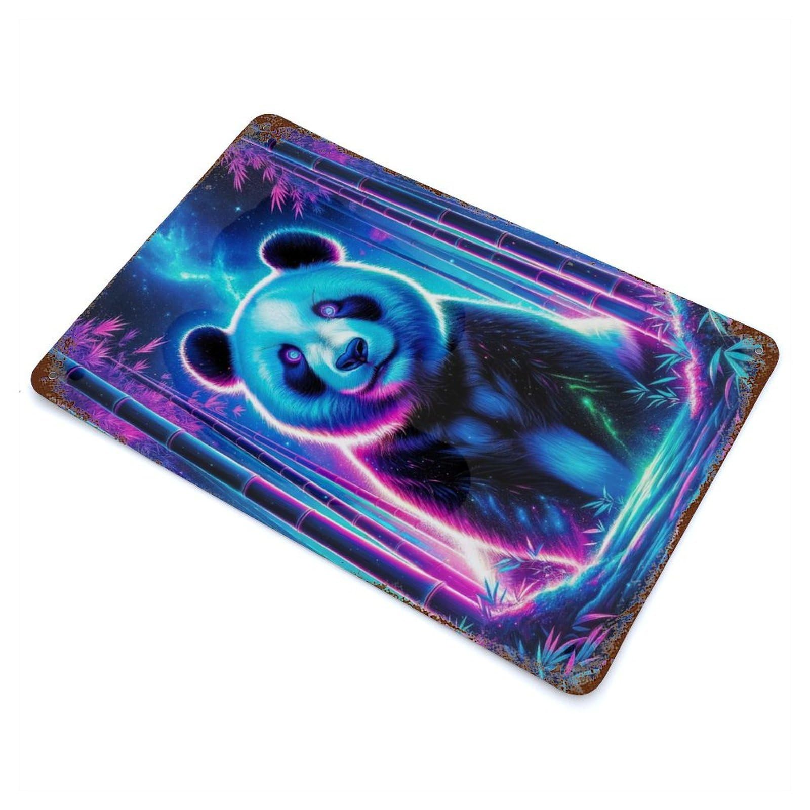 Magical Neon Panda 01 Rust Effect Tin Sign 11.8"x7.9", Ideal for Shed, Workshop And Garage Wall Decor