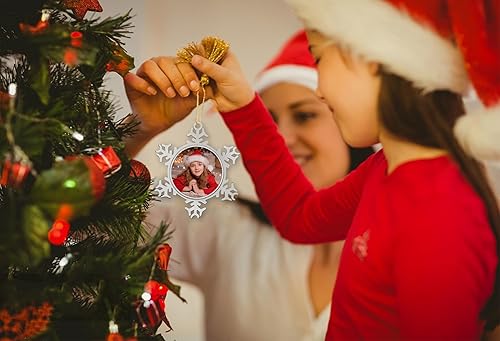 Miniatura 4 de Adorno de fotos de Navidad 2025 con marco de fotos de copo de nieve para decoraciones de árbol de Navidad, marco de fotos de metal para Navidad,
