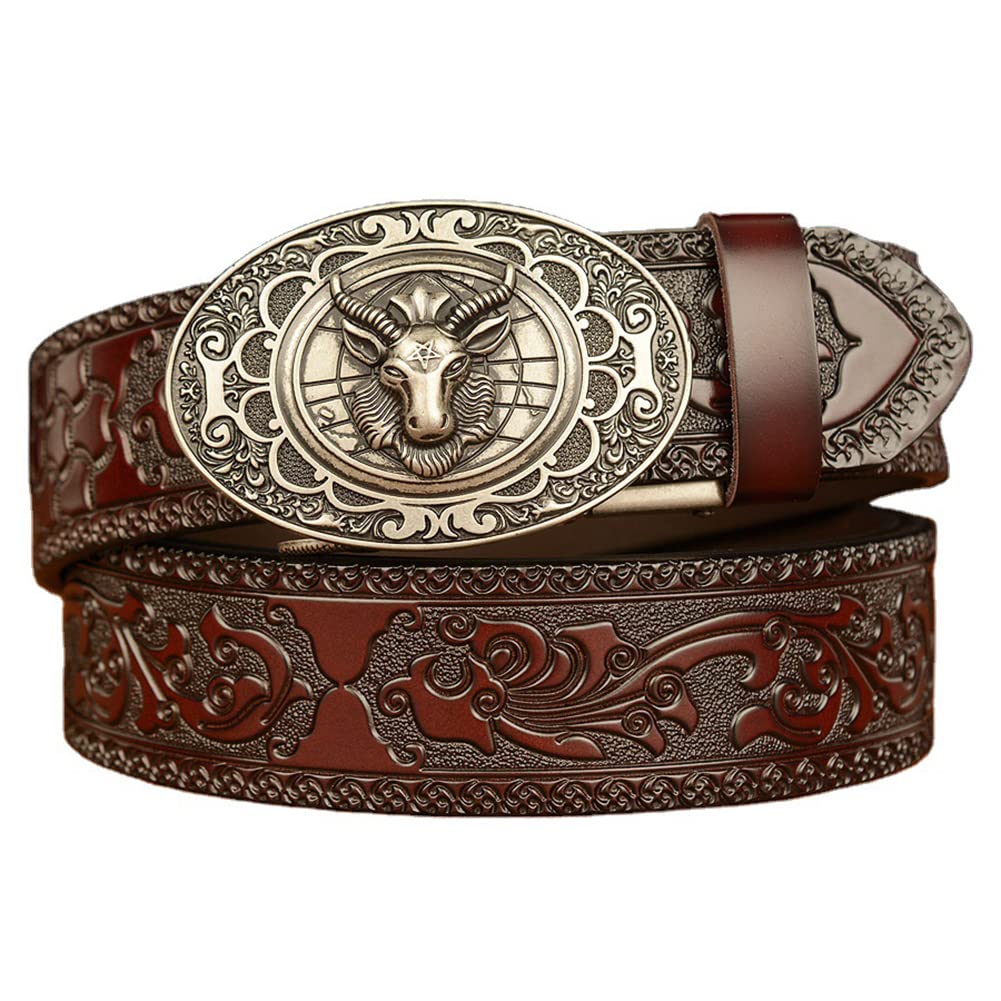 BDAYEK Men's Belt Men's Sliding Ratchet Belt Automatic Buckle Cow Leather Casual(B,130Cm/51Inch)