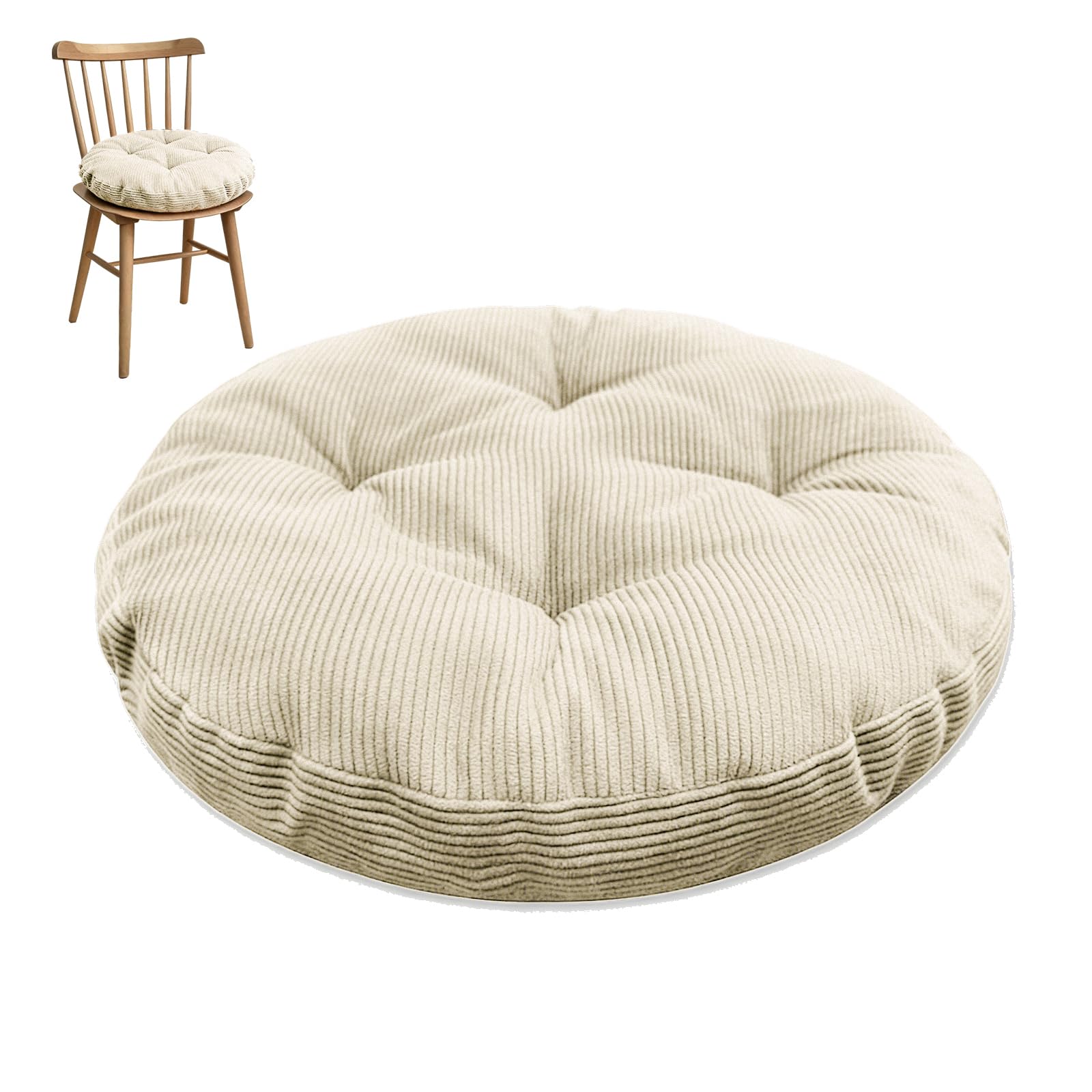 Générique Coussin D'assise Rond en Velours Côtelé,Coussin De Chaise Moelleux,Antidérapant Et Lavable Coussin De Sol Rond,D'extérieur D'intérieur pour Chaises Tabourets, Salon,Blanc,60x60x8cm