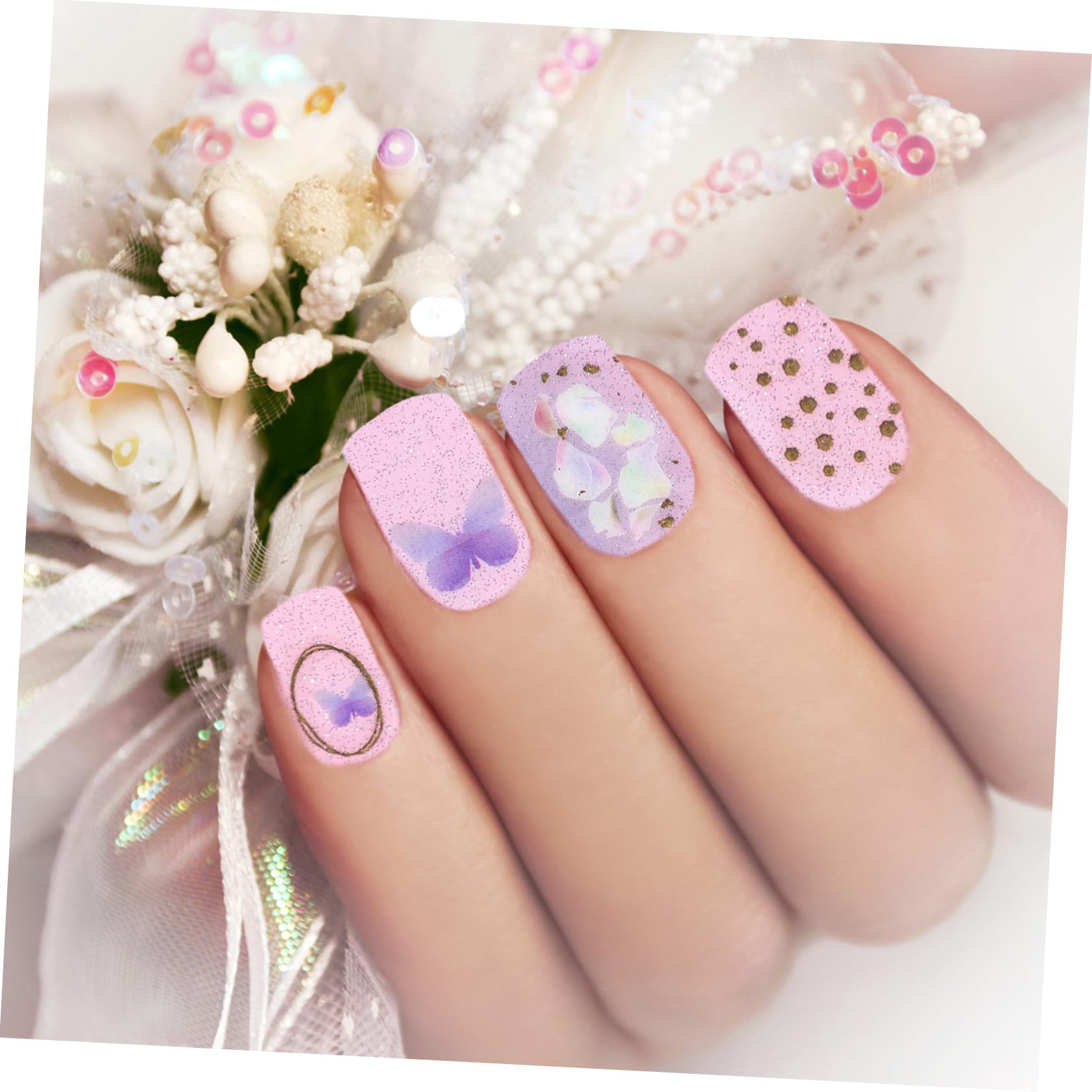 minkissy 4juegos Pegatinas De Uñas Autoadhesivas Diseño De Decoración De Manicura De Aplicación y Remoción Para Casa y Salón