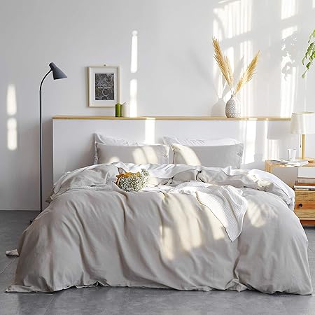 Bedsure Linen Duvet Cover King 55% Cotton 45% Linen Duvet Cover Set - 3 Pieces Comforter Cover Set (104 x 90 inchs,No Comforter Included)