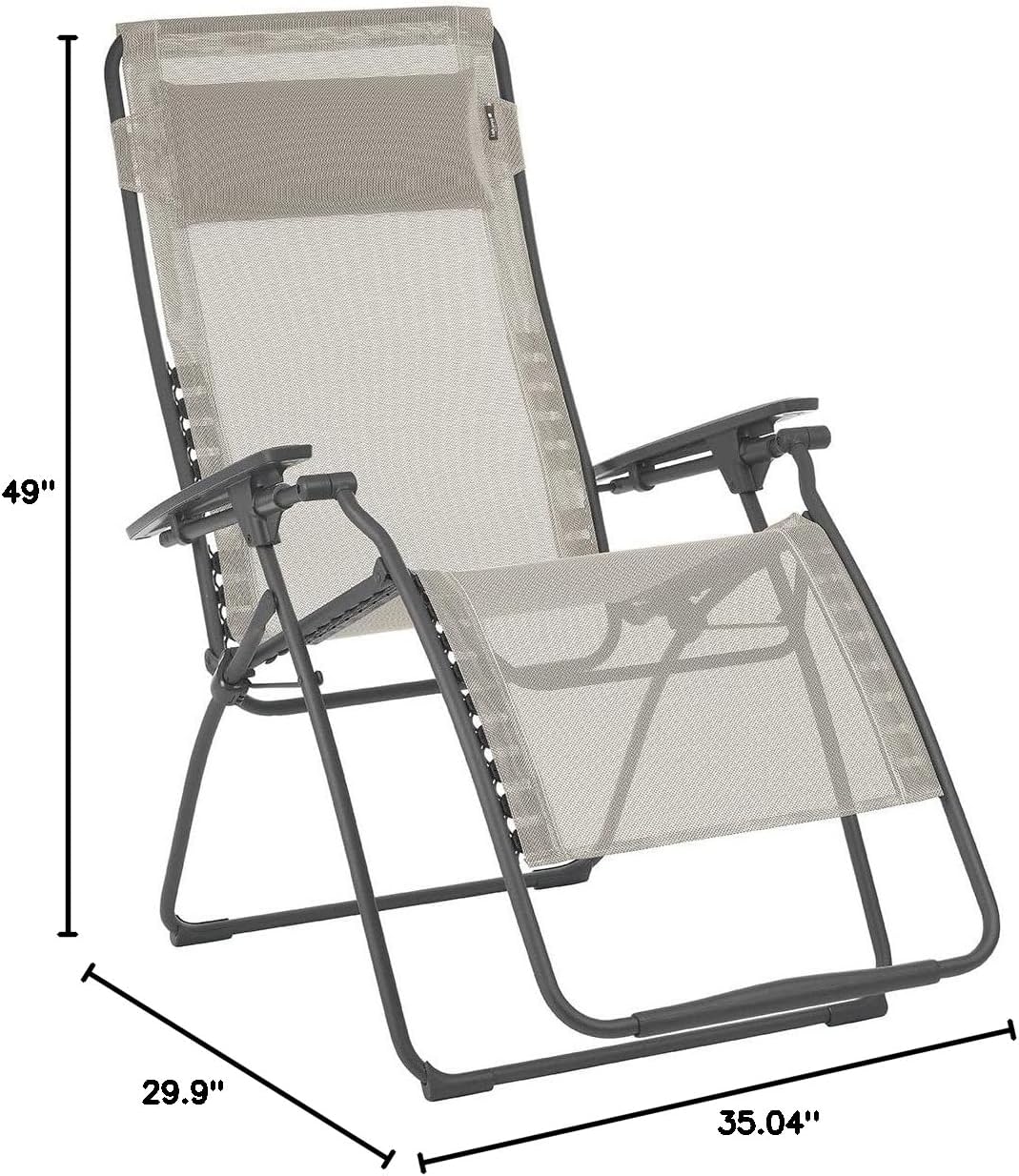 Lafuma Futura XL Zero Gravity Portable Ergonomic Outdoor Steel Framed Lawn Patio Recliner Folding Lounge Chair with Headrest Cushion, Tan (2 Pack)