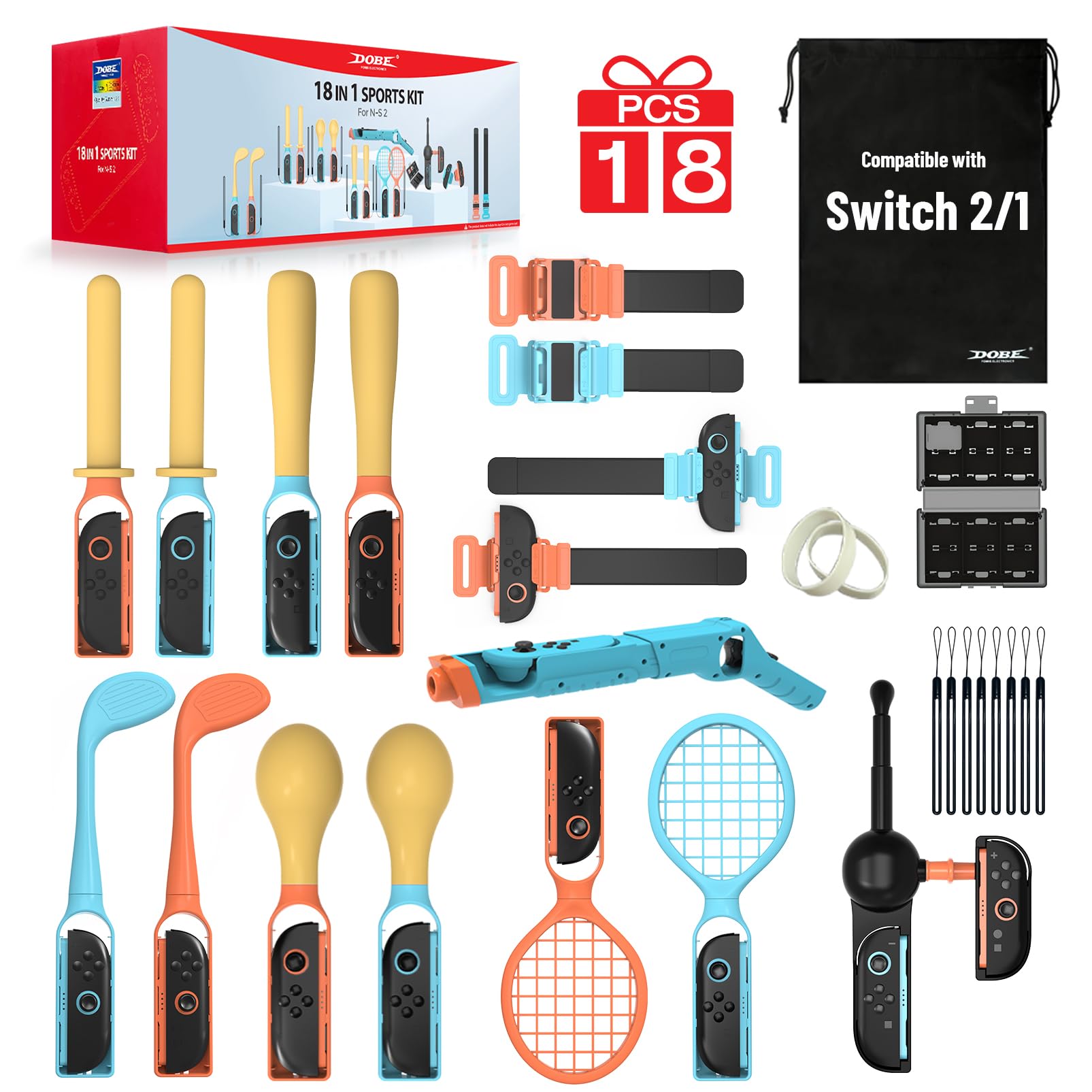 Switch 2 Sports Accessories Bundle Compatible with Switch 2/1/OLED Joy-con | 18 Items, with Storage Bag, for 12+ Sports Games, Family Gatherings, Social Icebreaker & Holiday Gift Kit, 2-Player Support