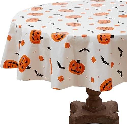 Miniatura 6 de Serafina Home Mantel de vinilo de Halloween vinilo PEVA con mantel de respaldo de franela reutilizable (cuadros, 60 x 102 pulgadas)