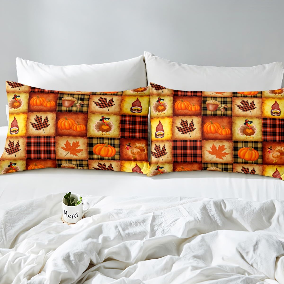 Toddler Size Pumpkin Duvet Cover Set - Happy Fall Y'all Bedding With Maple Leaves, Ultra Soft Microfiber, Zipper Closure, Autumn Decor For Kids