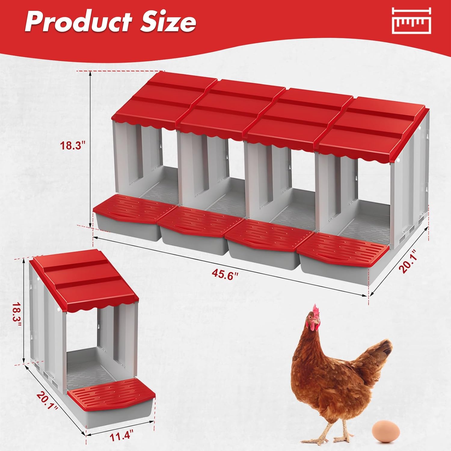 Chicken Nesting Boxes,4 Hole Nesting Box for Chicken Coop, Rolling Egg Collection and Protection Nesting Boxes