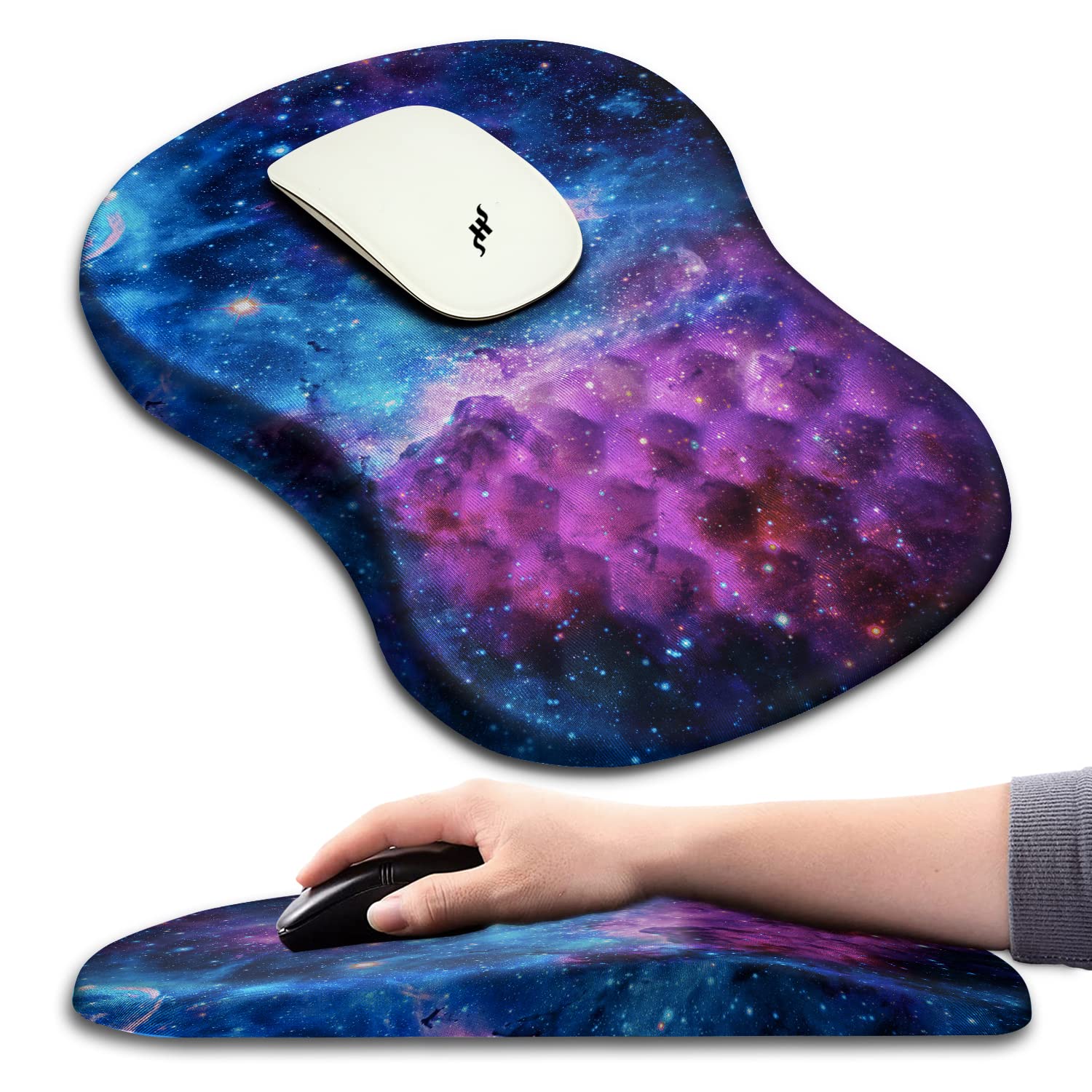 hokafenle ergonomic mouse pad wrist support with massage design,wrist rest pain relief mousepad with memory foam&non-slip pu base,mouse pads for wireless mouse & desk(12x8 inch,galaxy nebula space