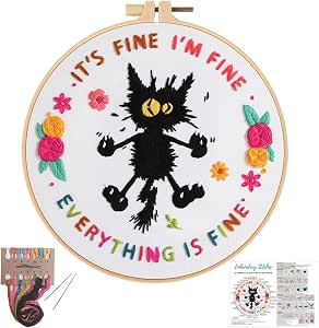 Louise Maelys Cute Cat Embroidery Kit for Beginners