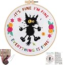 Louise Maelys Cute Cat Embroidery Kits for Beginners,Adults Starter Cross Stitch Kit with Funny Animal Pattern,DIY Needlepoint Everything is Fine