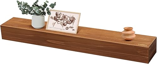 VIVOHOME Mantel de chimenea de madera de 60 pulgadas, estante flotante montado en la pared, estructura hueca de madera de abeto sólido para sala de