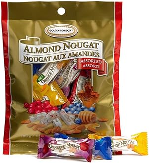Golden Bonbon Assorted Almond Nougat Candy - Soft & Crunchy Mix, Gluten-Free, Halal Certified, No Artificial Flavors, 6 Flavors 100g / 3.53 oz