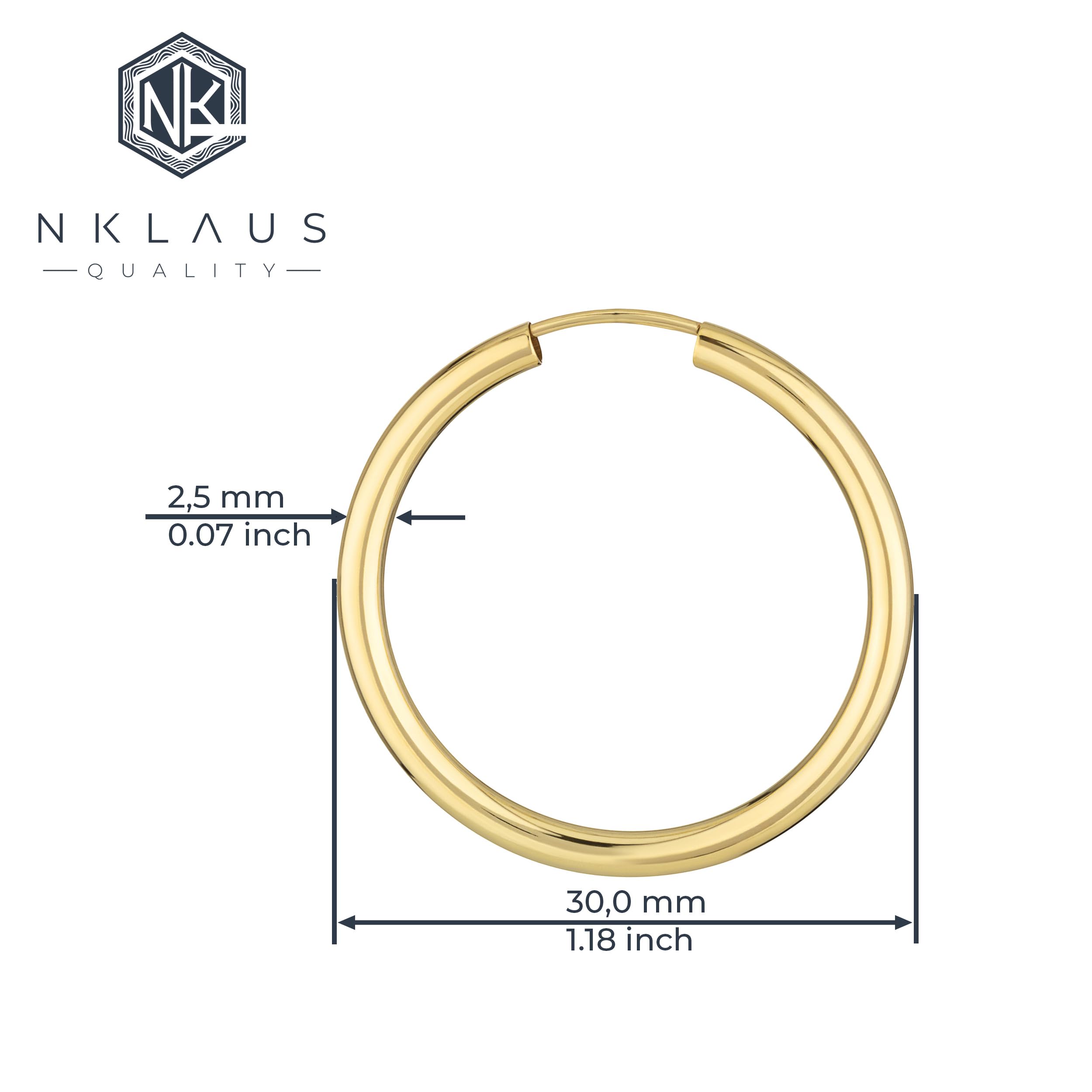 NKlaus EINZEL 333 żółte złoto CREOLE kolczyk biżuteria do uszu okrągły złoty kolczyk 30 mm 1851, Żółte złoto, Bez kamieni szlachetnych