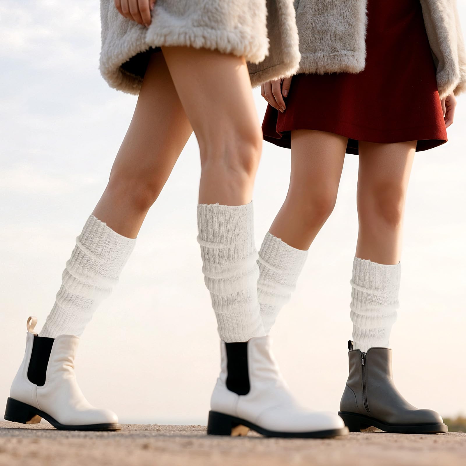 Winter Stulpen Damen, Langer Crochet Beinstulpen Beinwärmer, Vielseitig Warm Kniestrümpfe Legwarmers für Halloween Frauen Mädchen Ballett Tanz Yoga Alltag Einheitsgröße (Weiß)