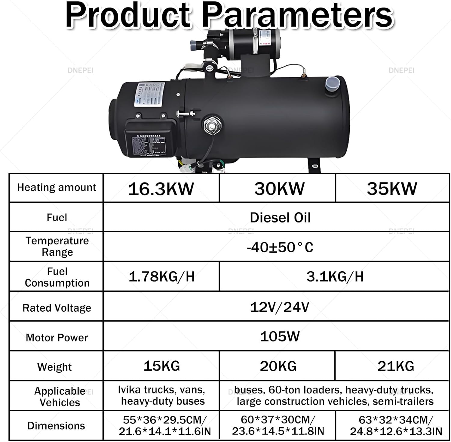 12v/24v Truck Diesel Heater, 30kw Hydraulic Coolant Heating System,Supports Intelligent Thermostatic Control, Automatically Starts and Stops Between 60-78℃,Suitable for Harsh Environments 16.3KW-12V